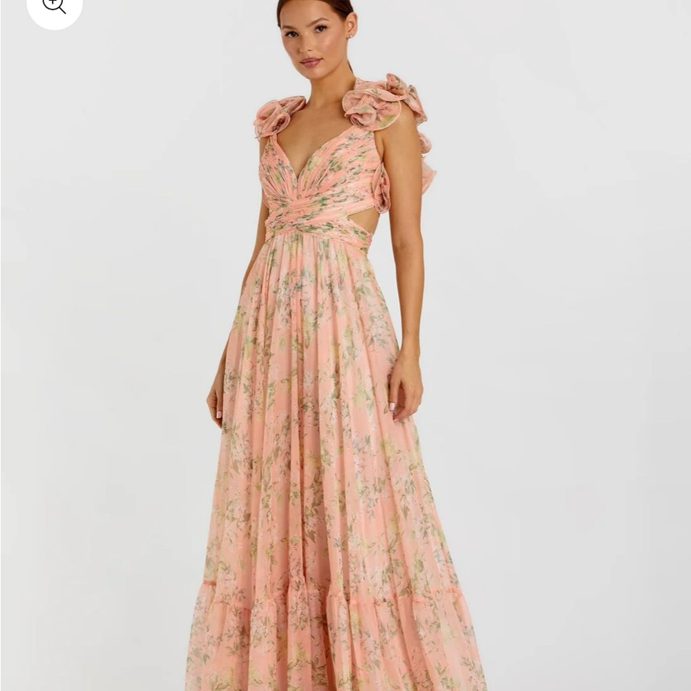 Mac Duggal Pink Ruffled Tiered Gown Sweetheart Neckline